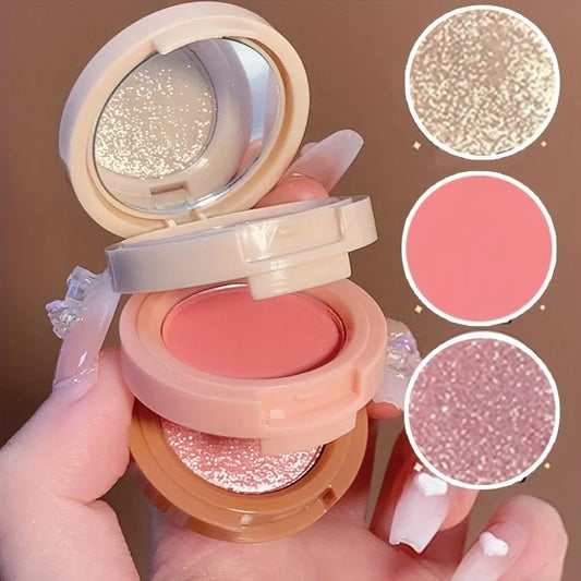 Paleta de Maquiagem 3 em 1, Blush Iluminador e Contorno